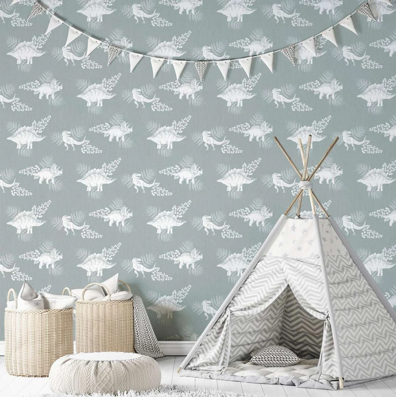 Kindertapete, Vliestapete mit Illustration Kids Walls grün, weiß  