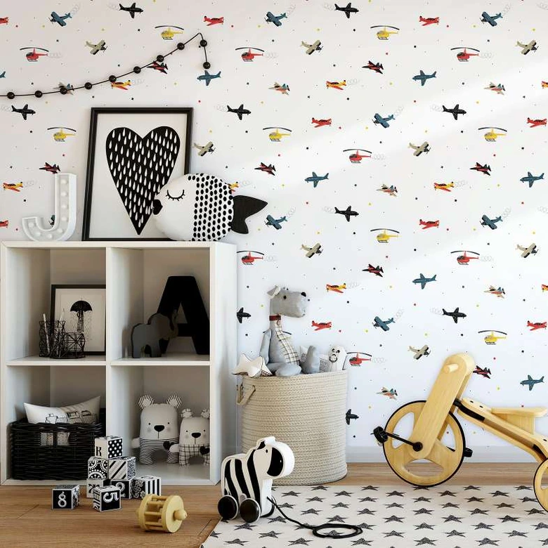 Kindertapete, Vliestapete mit Illustration Kids Walls weiß, bunt 
