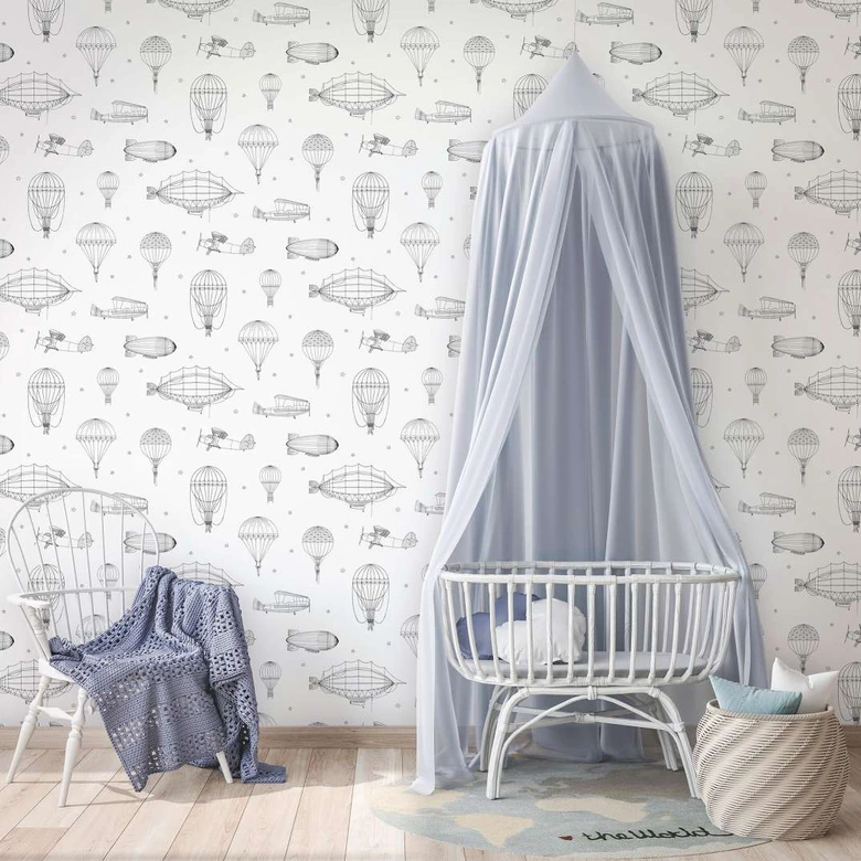 Kindertapete, Vliestapete mit Illustration Kids Walls weiß, schwarz 