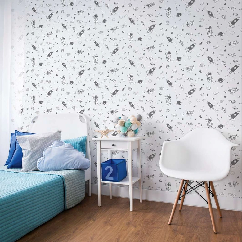Kindertapete, Vliestapete mit Illustration Kids Walls weiß, grau 