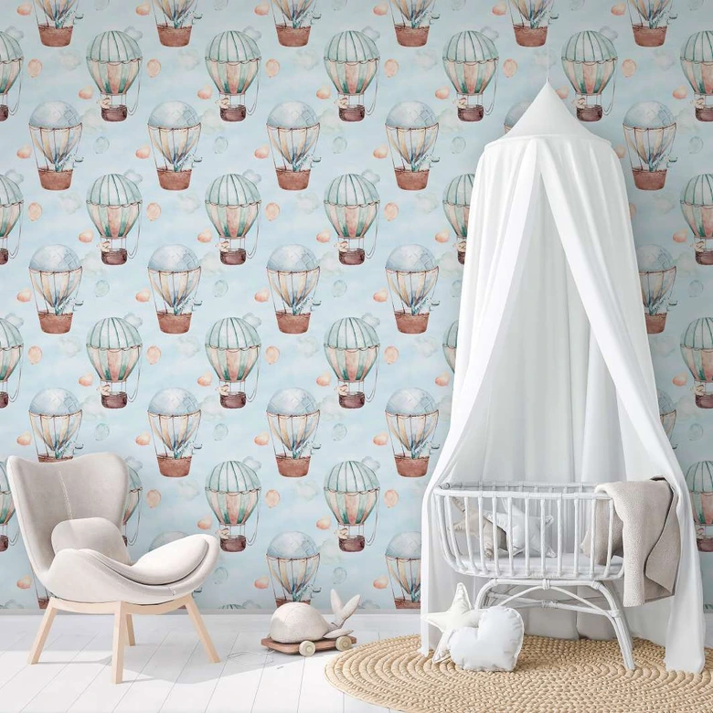 Kindertapete, Vliestapete mit Illustration Kids Walls blau, beige 