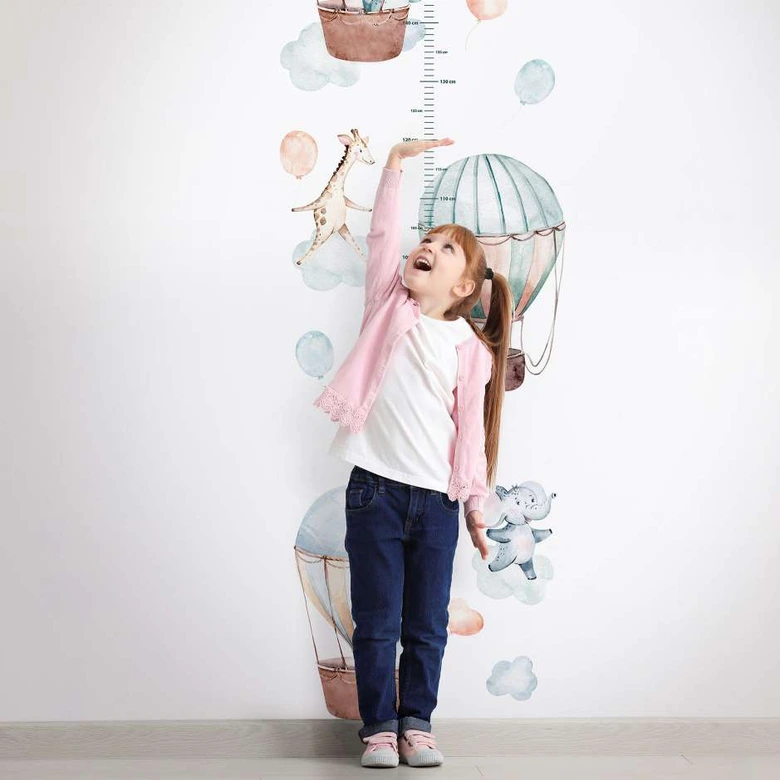 Kindertapete, Vliestapete, Messlatte mit Illustration Kids Walls weiß, blau, beige 