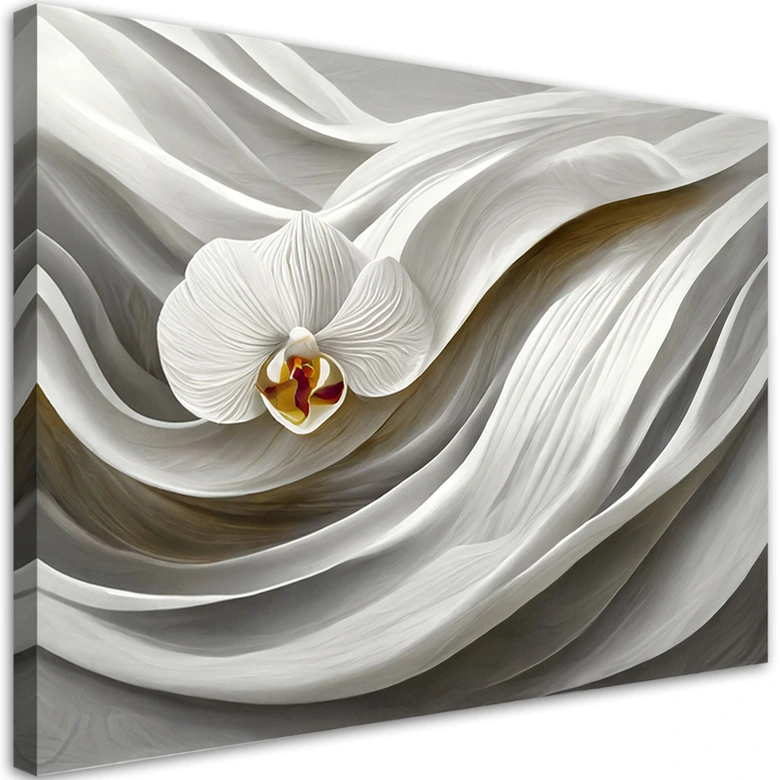 Leinwandbild, Weiße Orchidee und Abstraktion 3D 