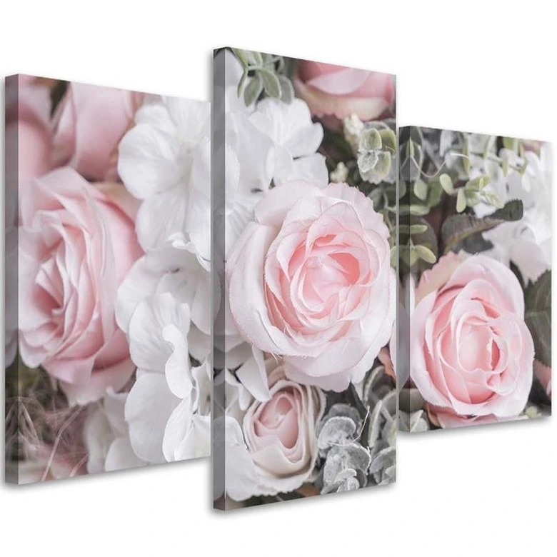 Leinwandbild 3-teilig, Rosa Rosen Blumen Natur 
