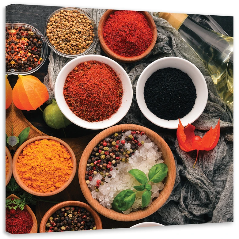 Leinwandbild, Aromatische Gewürze für die Küche 