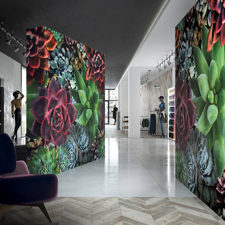 Fototapete mit großen Blumenmotiven, Grün Floral 3.40 x 3.18 m 