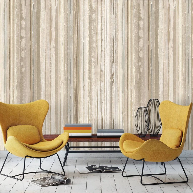 Fototapete mit Holzoptik, Beige Streifen 3.40 x 2.12 m 