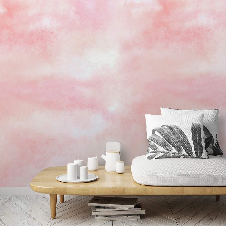 Fototapete mit Himmel mit Wolken, Rosa Uni 3.40 x 2.12 m 