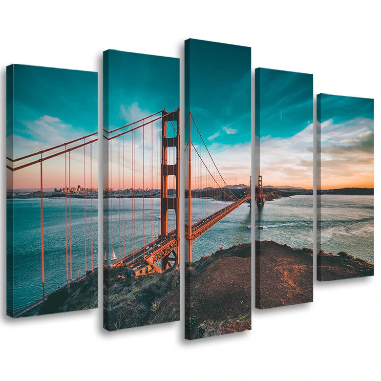 Wandbild 5-teilig, Golden Gate Bridge Türkis 