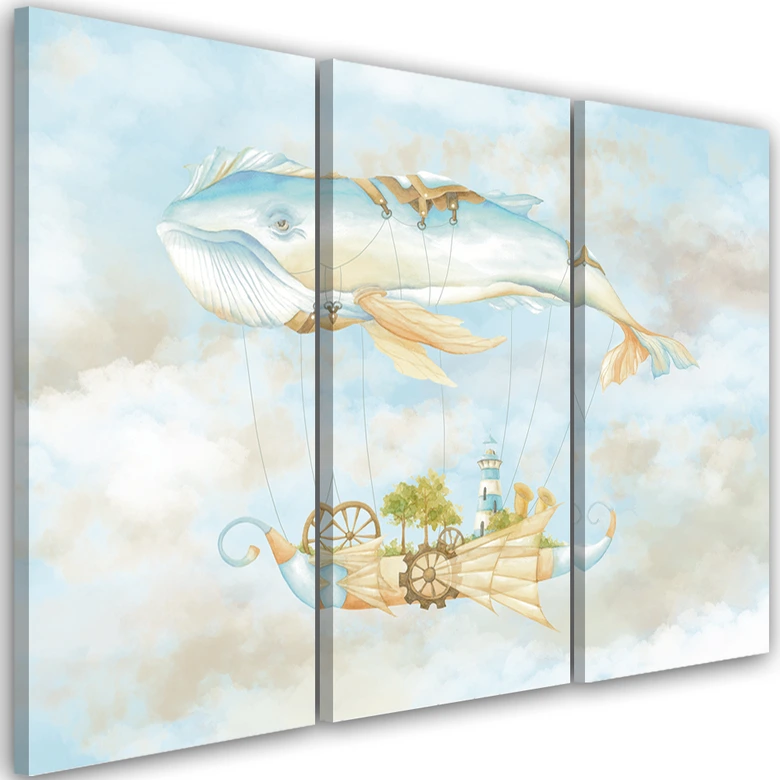 Leinwandbild 3 teilig, Fliegerwal und Schiff 