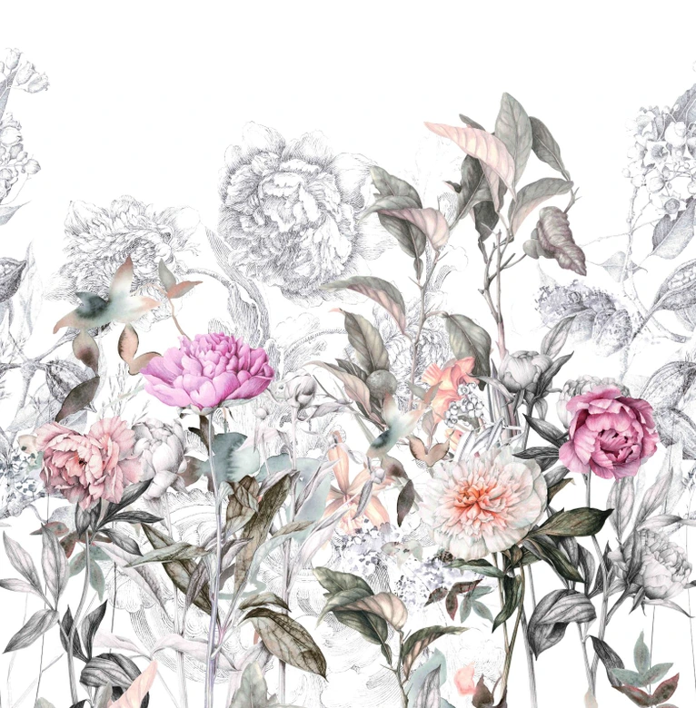 Fototapet med motiv av vintageblomma i grå rosé 2,7 x 2,65 m 