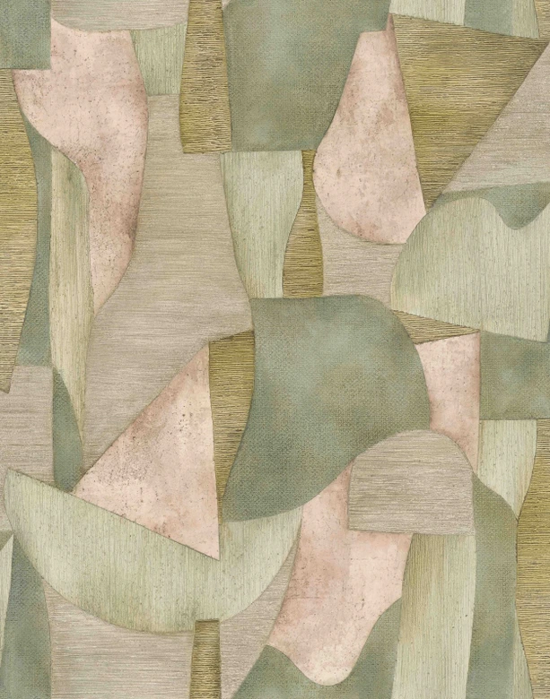Fototapete Bildtapete Abstrakte Geometrie Formen in Salbeigrün Beige und Rosé 2,7 x 2,12 m 