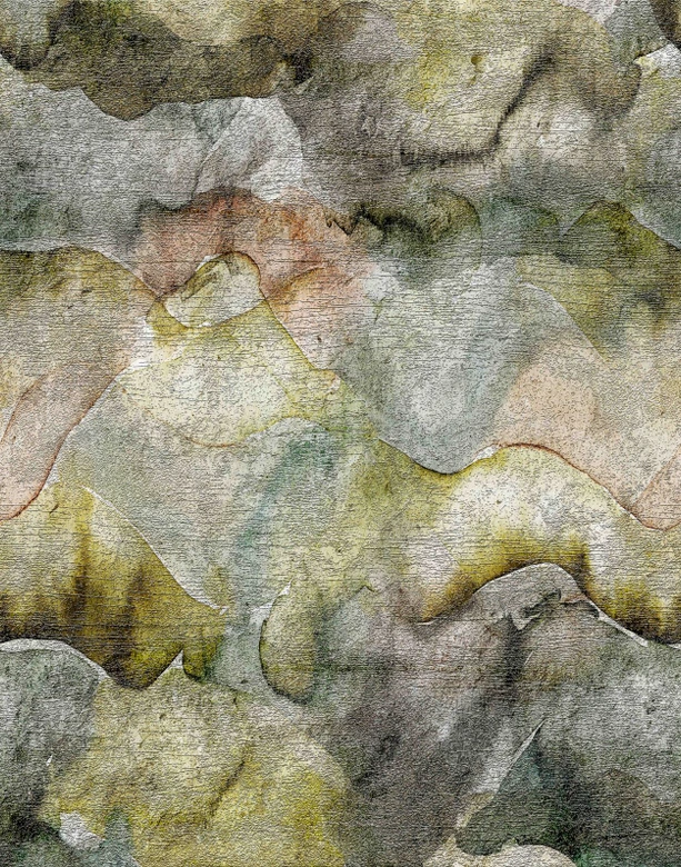 Fototapete Wandtapete mit Motiv Aquarell Berge in Grau und Olivgrün mit Nebel Effekt 2,7 x 2,12 m 