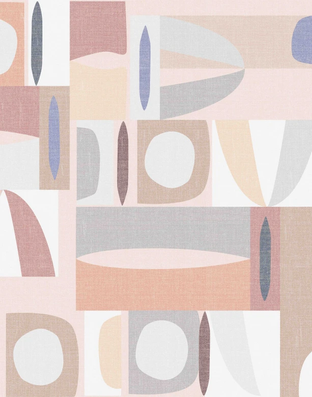 Fototapete Motivtapete Abstrakte Mid-Century Geometrie in Beige, Rosé und Blau 2,7 x 2,12 m 