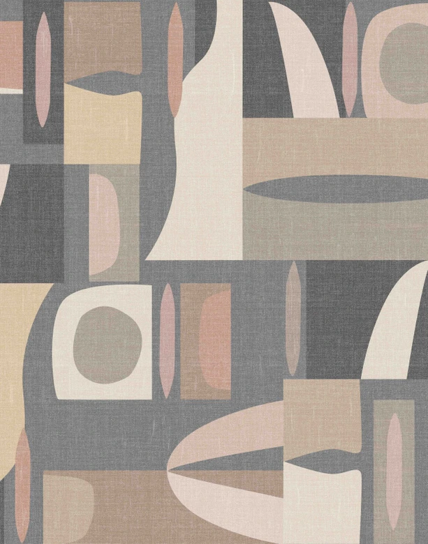 Fototapete Bildtapete Abstrakte Geometrie in Blau, Greige & Beige im Mid-Century Look 2,7 x 2,12 m 