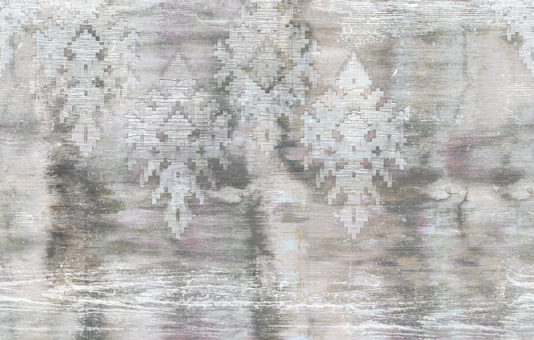 Fototapete Wandtapete mit Motiv Neblige Pixelwolken in Grau und Flieder 2,7 x 4,24 m 