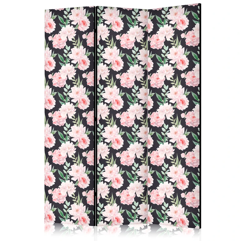 Paravent, Raumteiler freistehend, Trennwand - Peonies - Pink Floral Graphite 