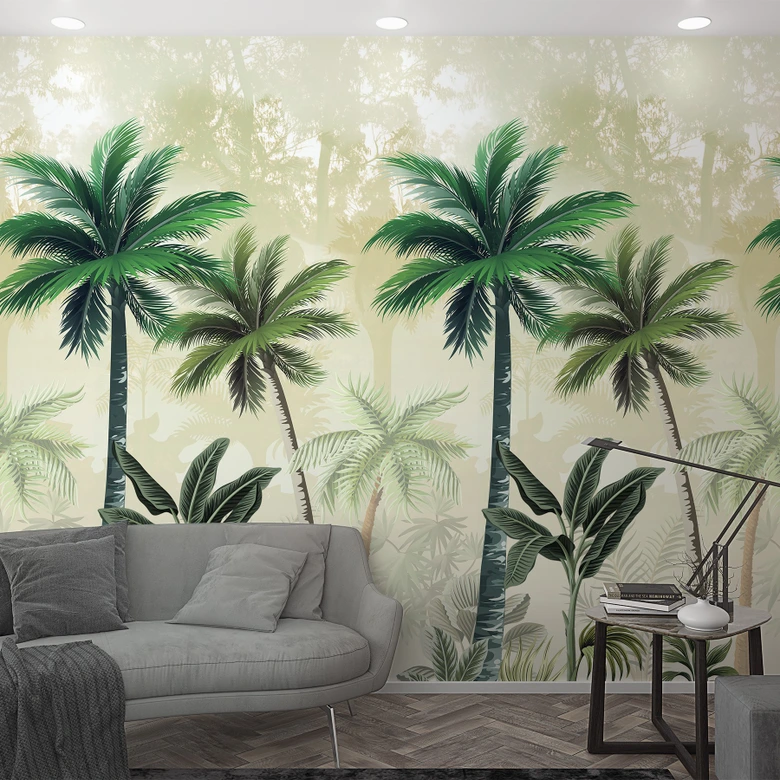 Fototapete mit Palmen Grün, Beige ,Floral 2,70 x 1,59 m 