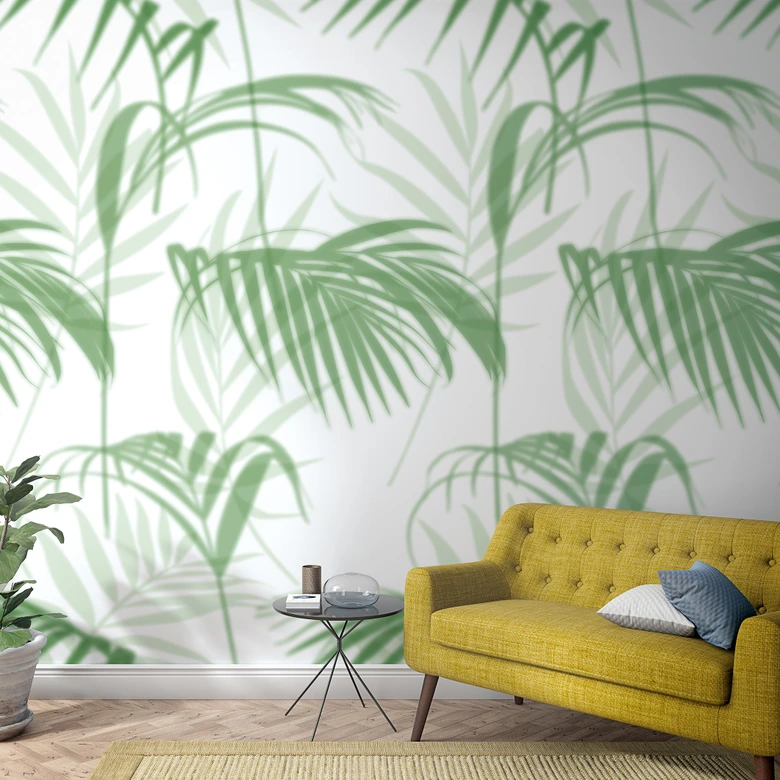 Tapet med bladmotiv Fototapet grøn, grå,Blomst 2,70 x 1,59 m 