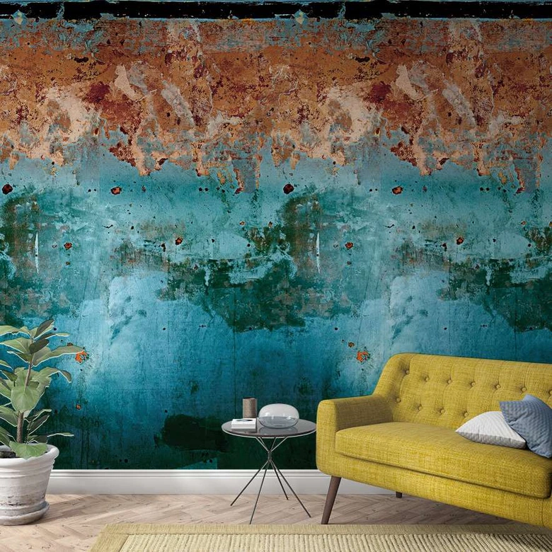 Fototapete mit rostiger Metalloptik Blau, Rot ,Steinoptik 2,70 x 1,59 m 