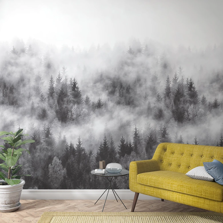 Fototapete mit Wald im Nebel Grau ,Floral 2,70 x 1,59 m 