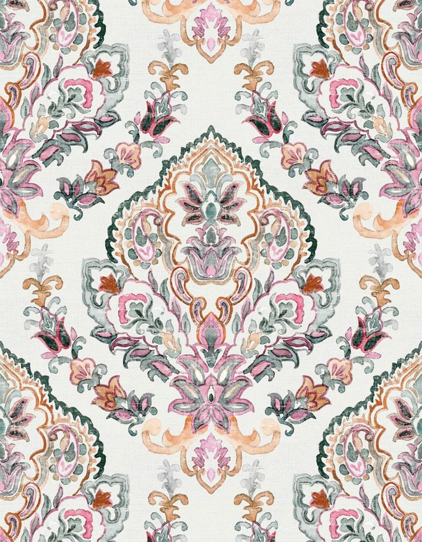Fototapete Wandtapete mit Motiv Boho Ornament in Pastell mit floralem Medaillon 3,4 x 2,65 m 
