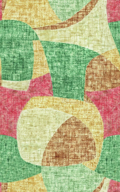 Fotobehang met motief Abstracte retro vormen in groen, oker en terracotta 3,4 x 2,12 m 