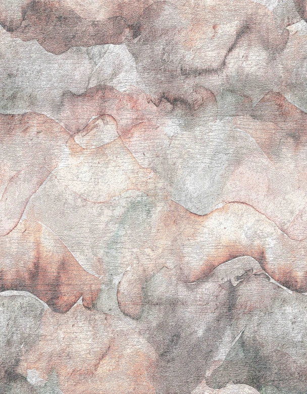 Papier peint photo Paysage de montagne abstrait à l'aquarelle dans le gris, le rose et le brouillard 3,4 x 2,65 m 