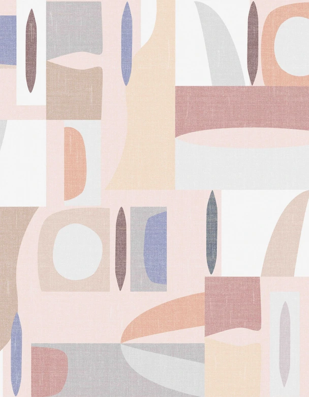 Fototapete Motivtapete Abstrakte Formen in Beige, Rosé und Blau im Retro-Design 3,4 x 2,65 m 