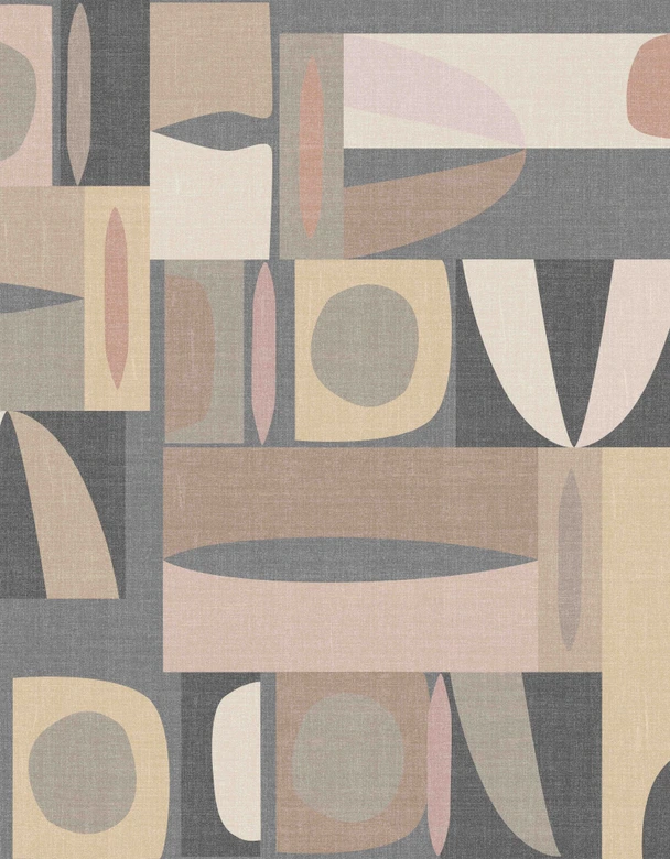Fotobehang Geometrische vormen in blauw, grijs en crème in Mid-Century 3,4 x 2,65 m 