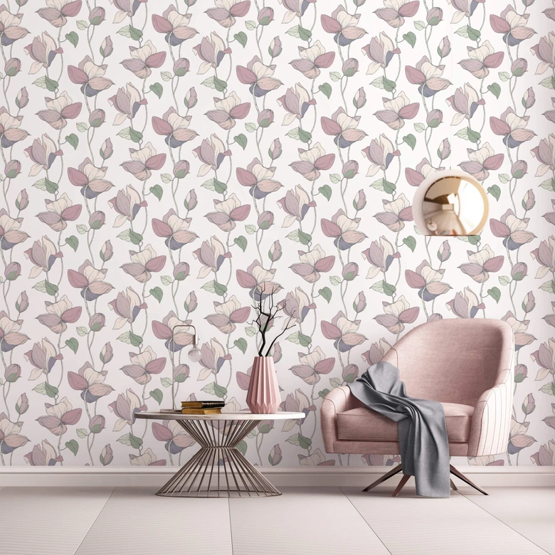 Vliestapete mit Comic-Blumen Look weiß, beige Floral 