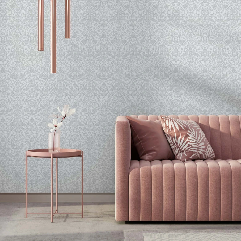 Papel pintado no tejido pájaros, flores naturaleza floral en blanco 