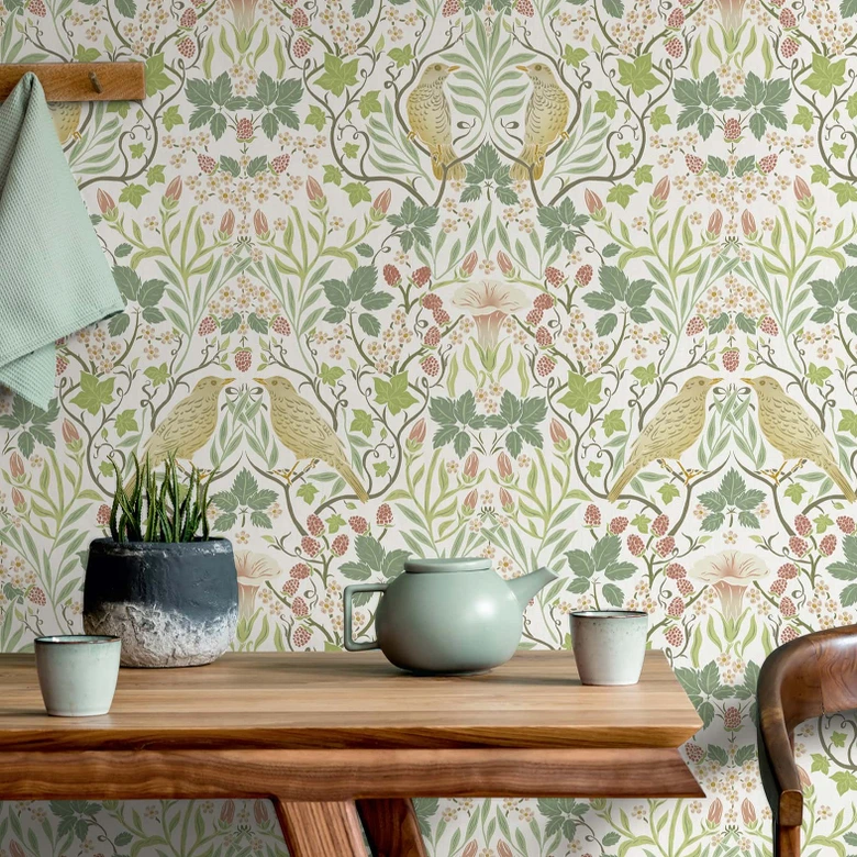 Vliestapete Vögel, Blumen Floral Natur in Weiß 