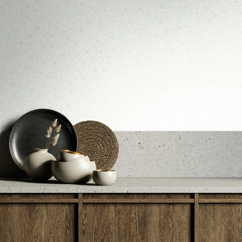 Papel pintado no tejido hojas, motivo hoja naturaleza floral en beige 