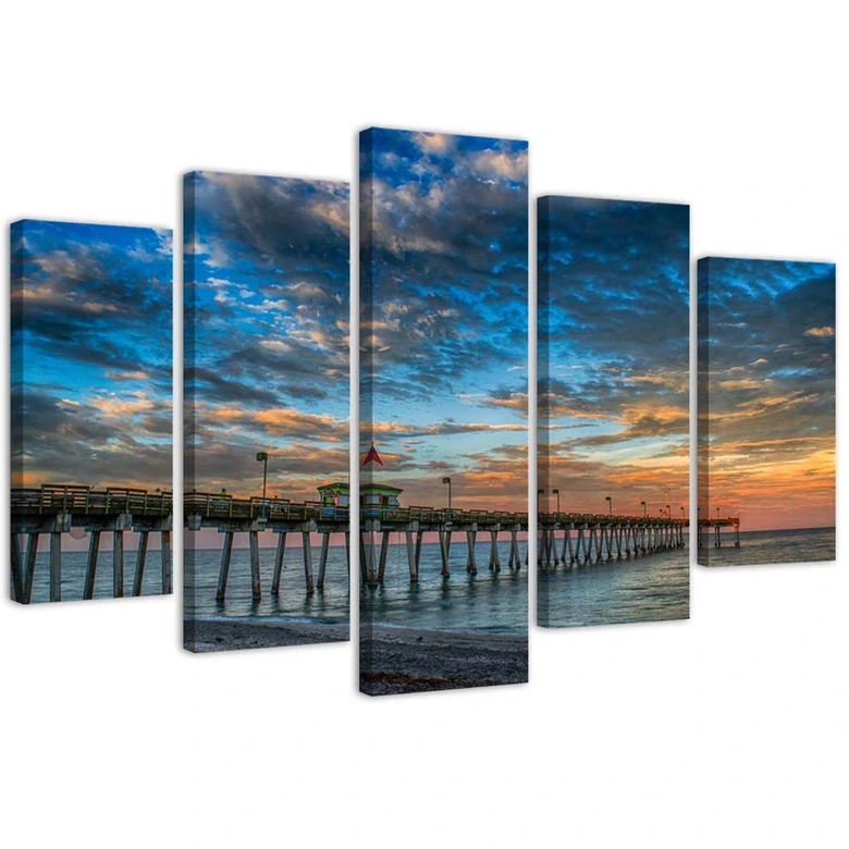 Leinwandbild 5 teilig, Sonnenuntergang Pier 