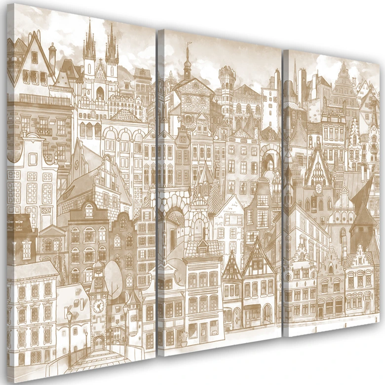 3-delige canvasprint, Happy City 