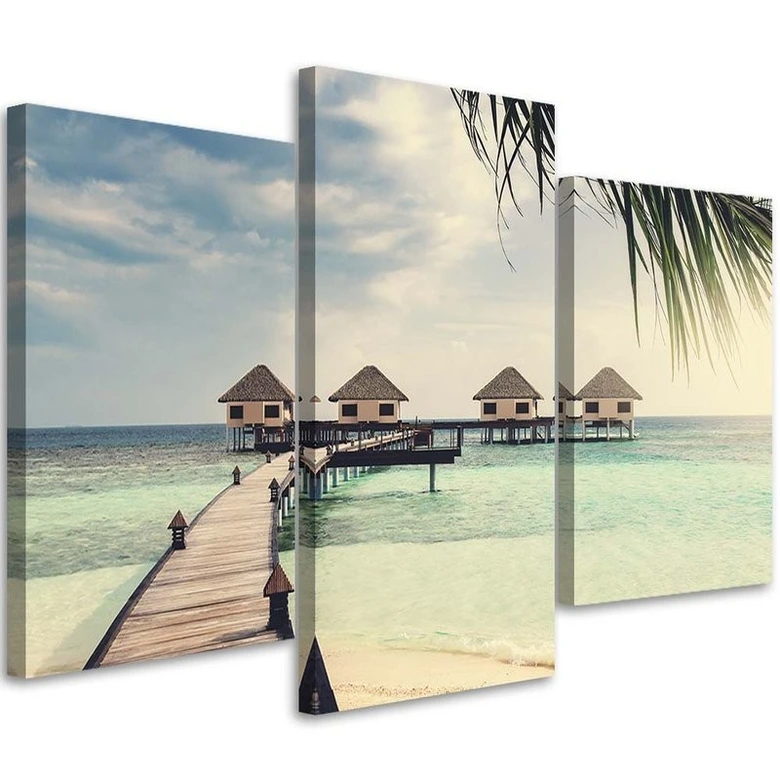 Leinwandbild 3-teilig, Strand Palmen Tropen 