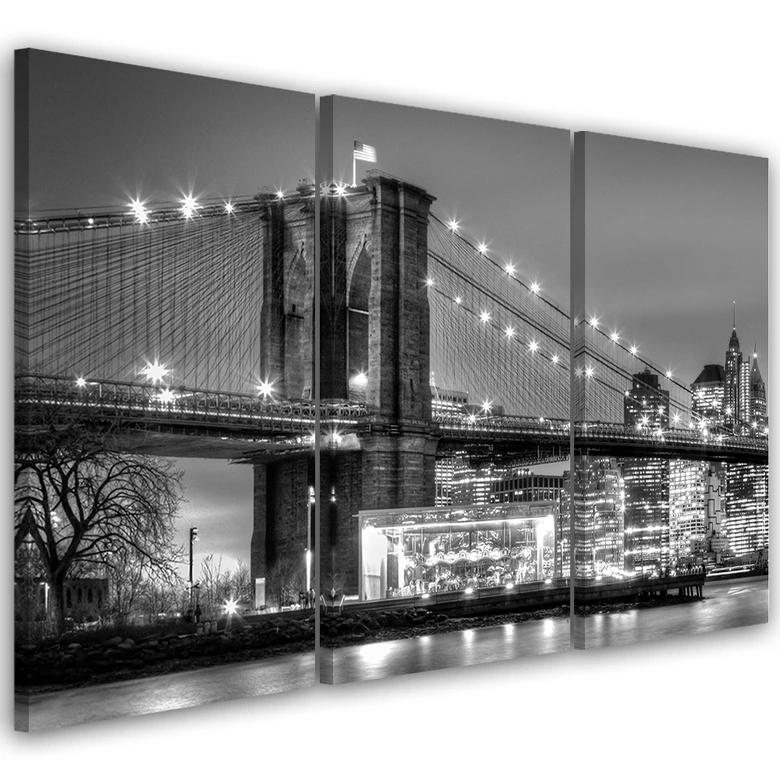Leinwandbild 3-teilig, Manhattan Brooklyn Bridge New York 