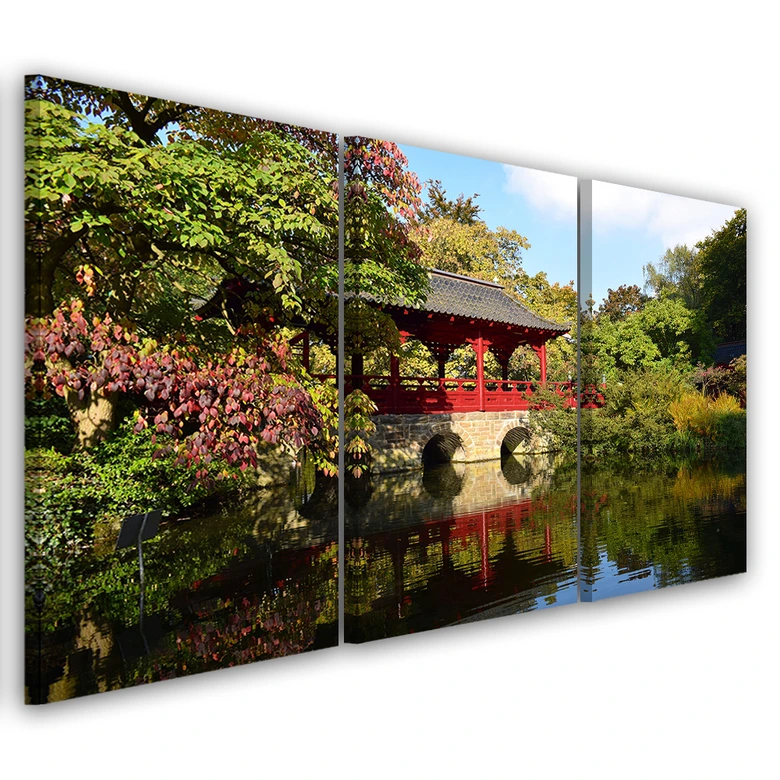 Leinwandbild 3-teilig, Garten Japan Landschaft 