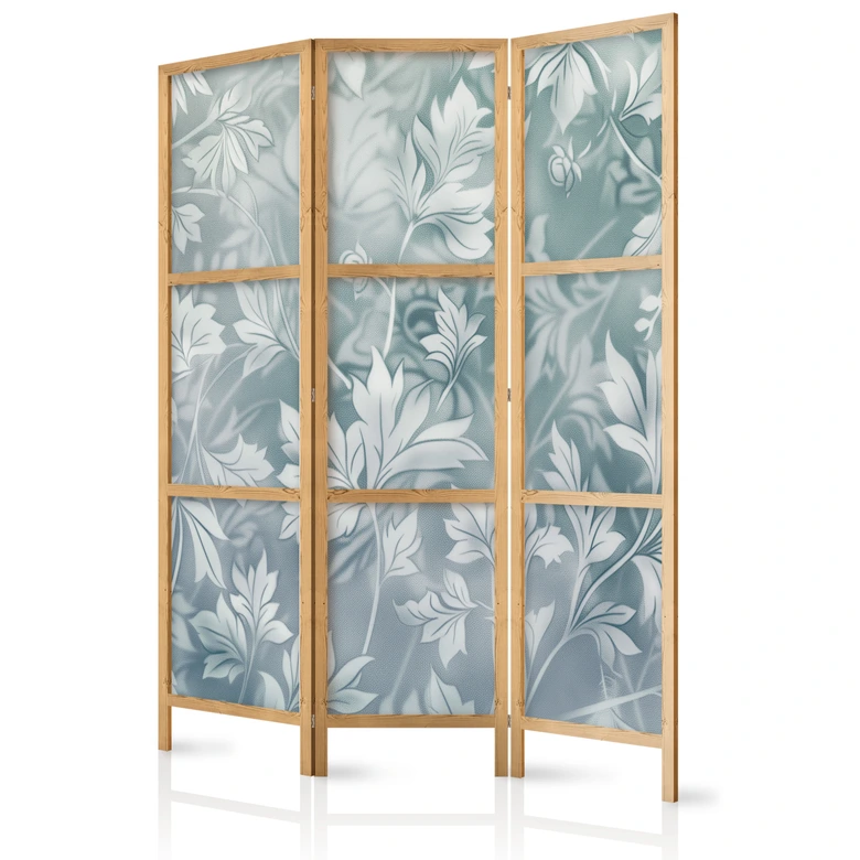 Japanischer Paravent, Raumteiler freistehend, Trennwand - Ornaments in Worn Muted Turquoises 