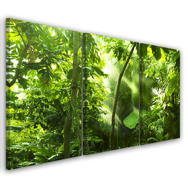 Leinwandbild 3-teilig, Waldblätter Grün 