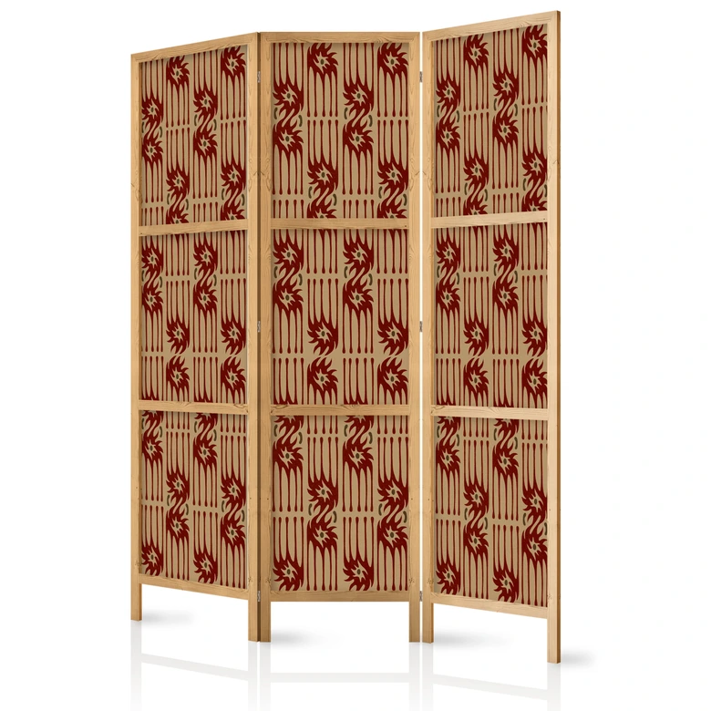 Japanischer Paravent, Raumteiler freistehend, Trennwand - Predatory Streaks: Red Tribal Inspired 