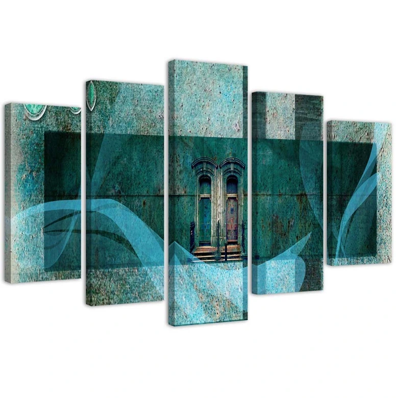Leinwandbild 5 teilig, Fenster Architektur Blau 