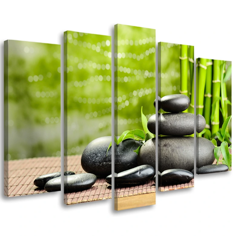 Leinwandbild 5 teilig, Zen Spa Bambus Steine 