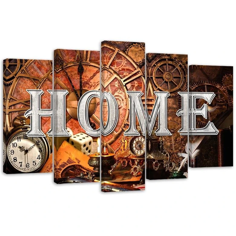 Wandbild 5-teilig, Home Retro Vintage Aufschrift 