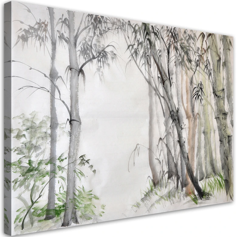 Leinwandbild, Graue Bäume Wald gemalt 