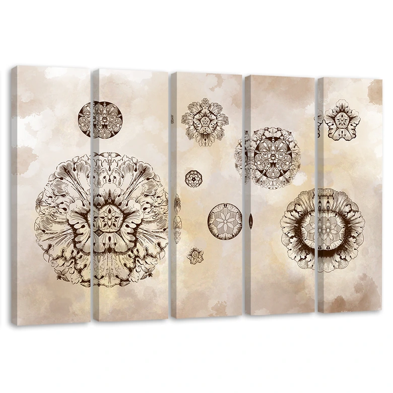Leinwandbild 5 teilig, Florale geometrische Formen 