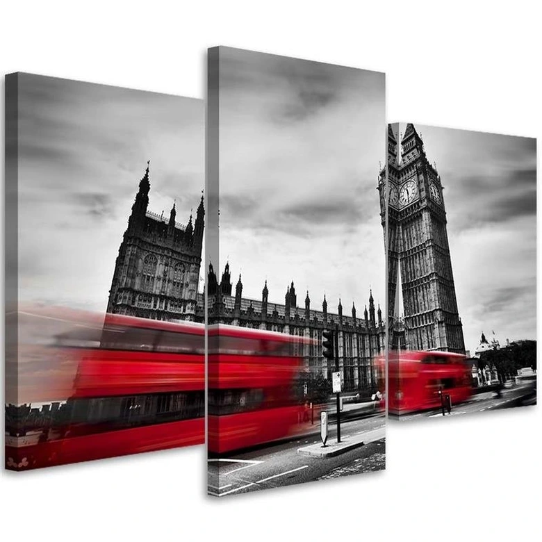 Leinwandbild 3-teilig, Roter Londoner Bus 