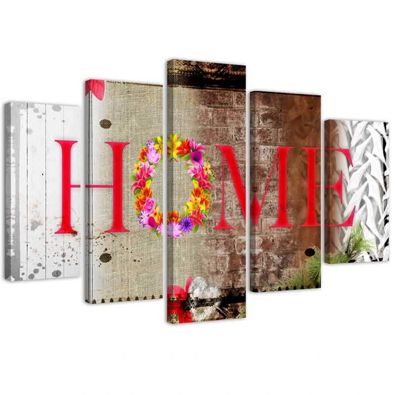 Leinwandbild 5 teilig, Startseite Inschrift Blumen 