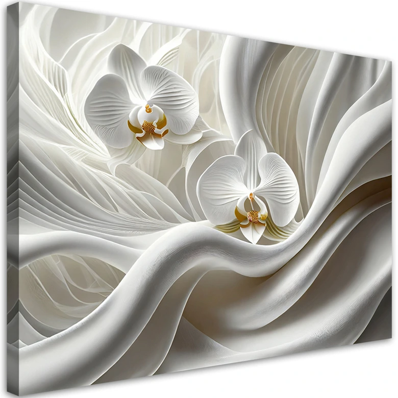 Leinwandbild, Weiße Orchidee und Abstraktion 3D 